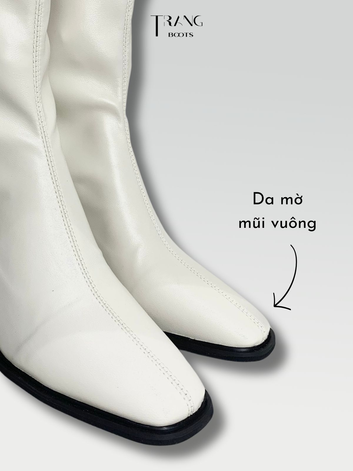 LEATHER ANKLE BOOTS WHITE - ANKLE BOOTS MŨI VUÔNG DA MỜ MÀU TRẮNG