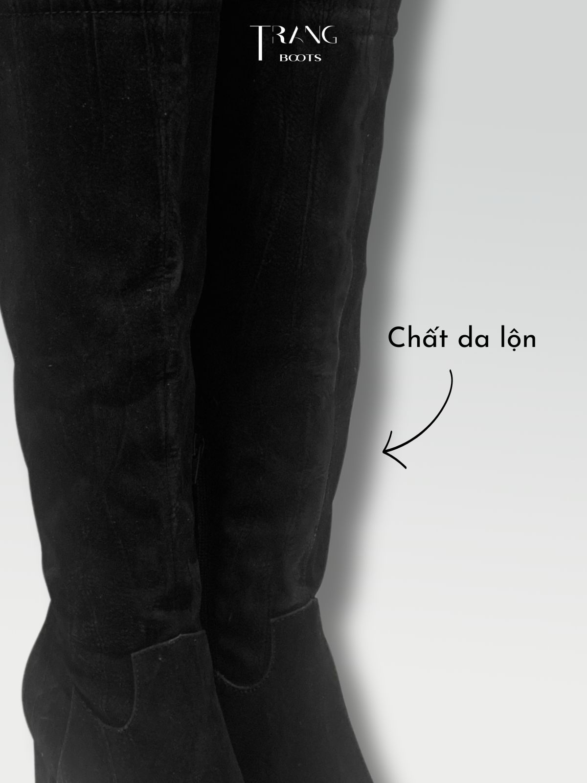 OVER KNEE BOOTS SUEDE BLACK - OVER KNEE BOOTS MŨI NHỌN DA LỘN ĐẾ TRỤ PHỐI DÂY CỘT