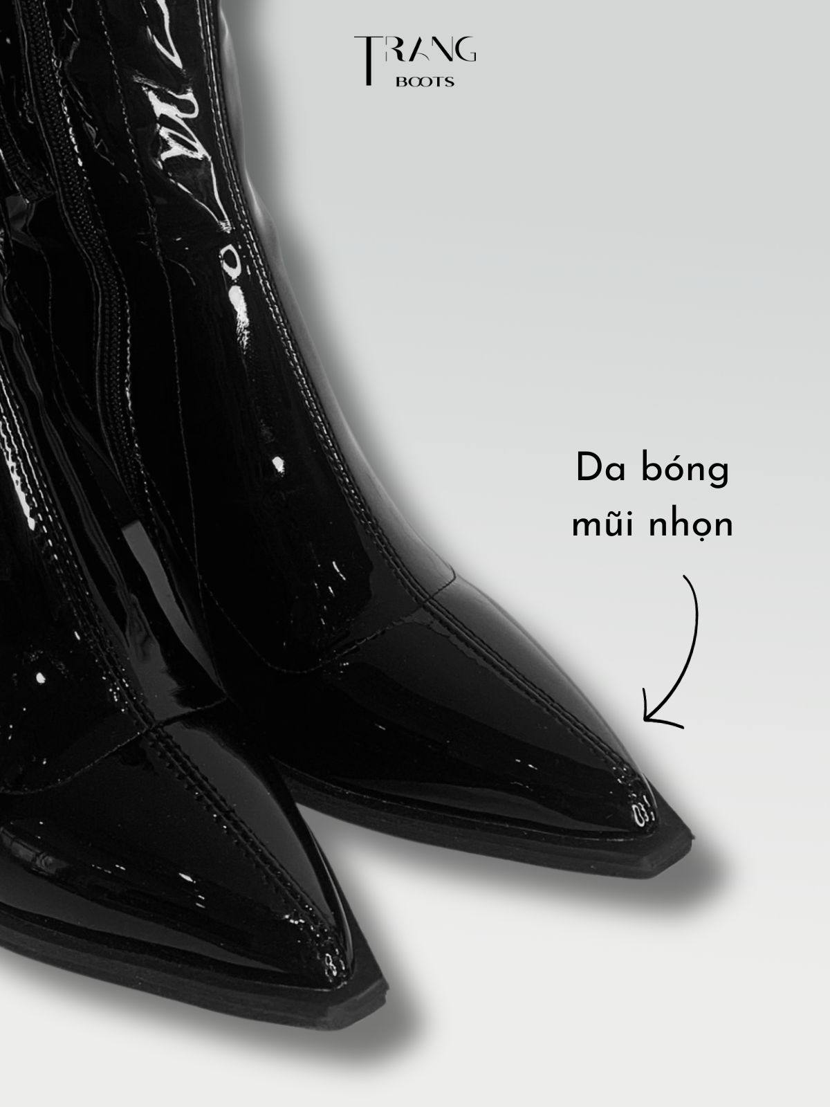 ANKLE BOOTS MŨI NHỌN DA BÓNG MÀU ĐEN