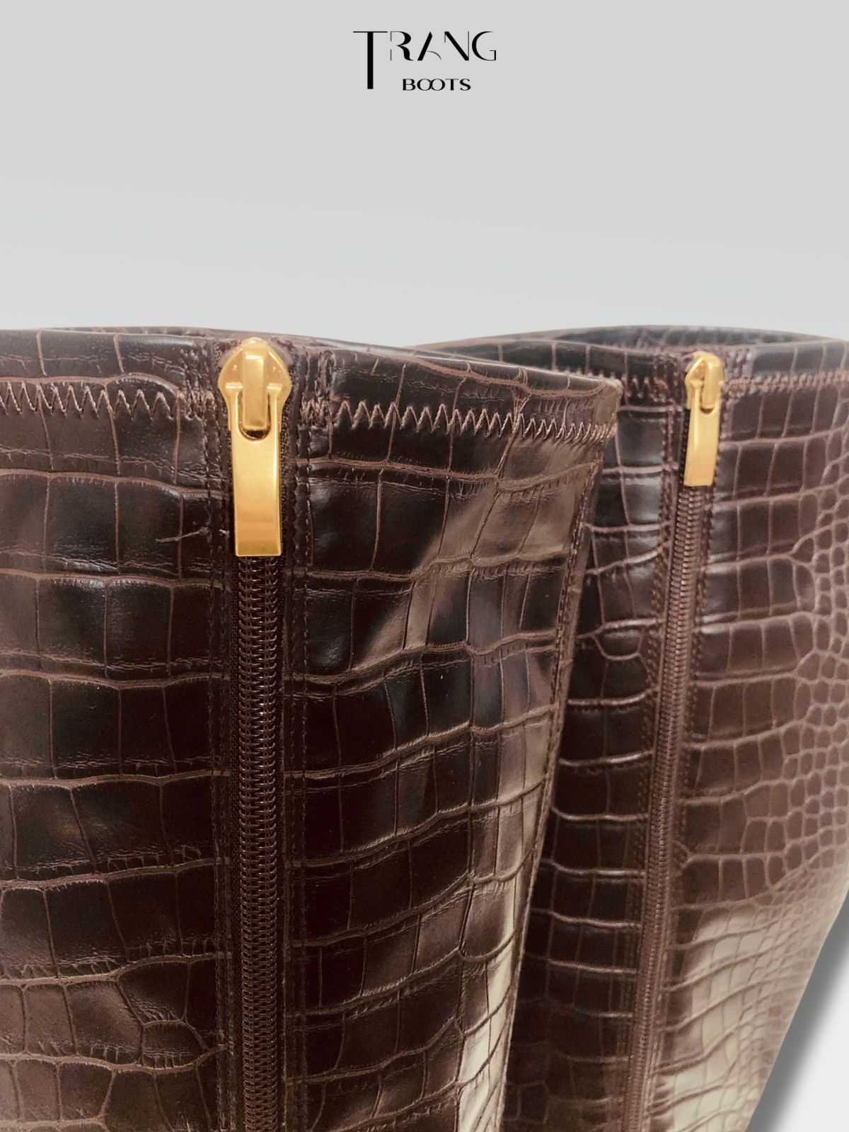 KNEE BOOTS FRANCO SARTO DA RẮN GÓT TRỤ MÀU NÂU