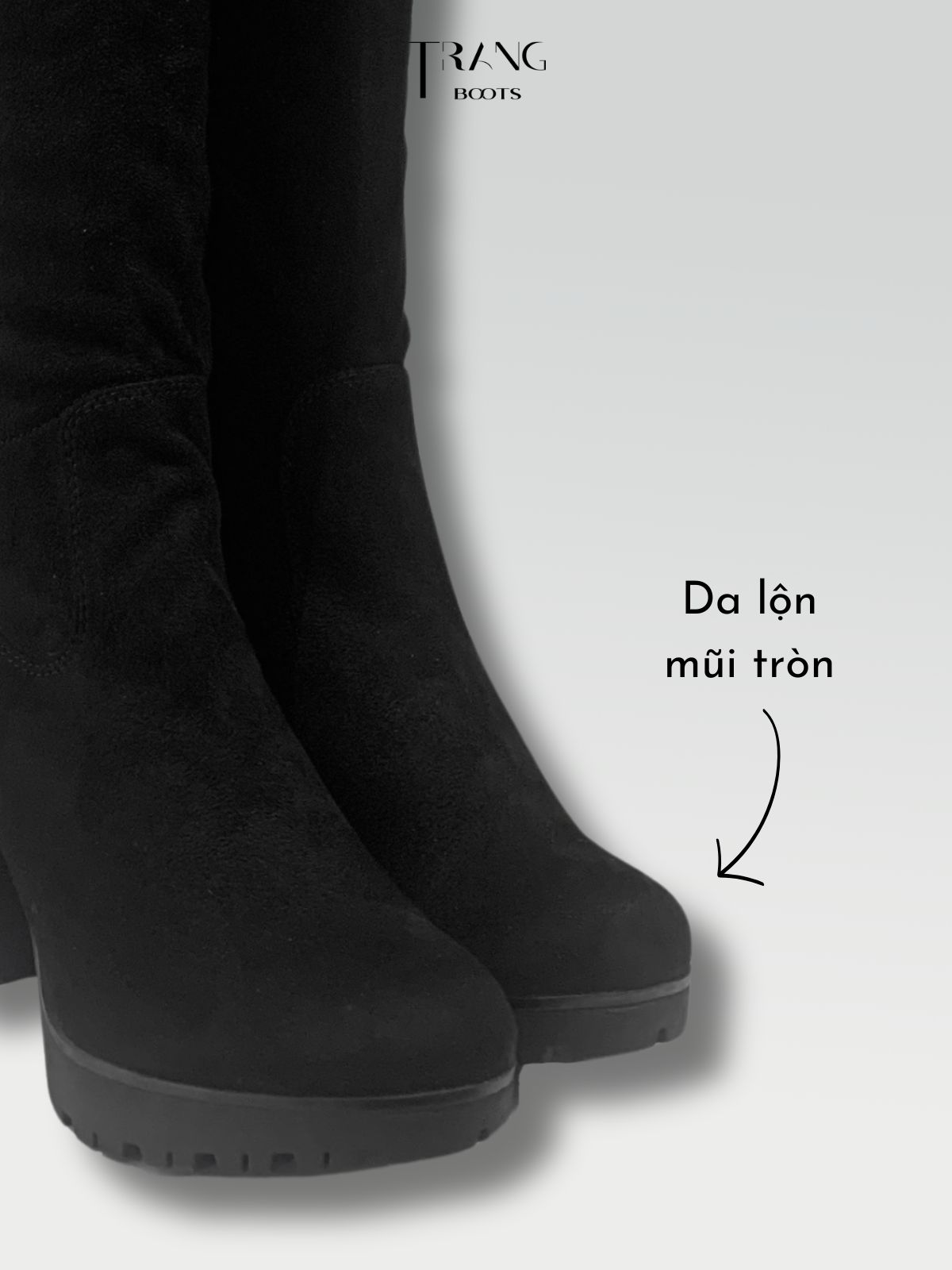 KNEE BOOTS SUEDE BLACK - KNEE BOOTS MŨI TRÒN DA LỘN ĐẾ TRỤ ĐEN