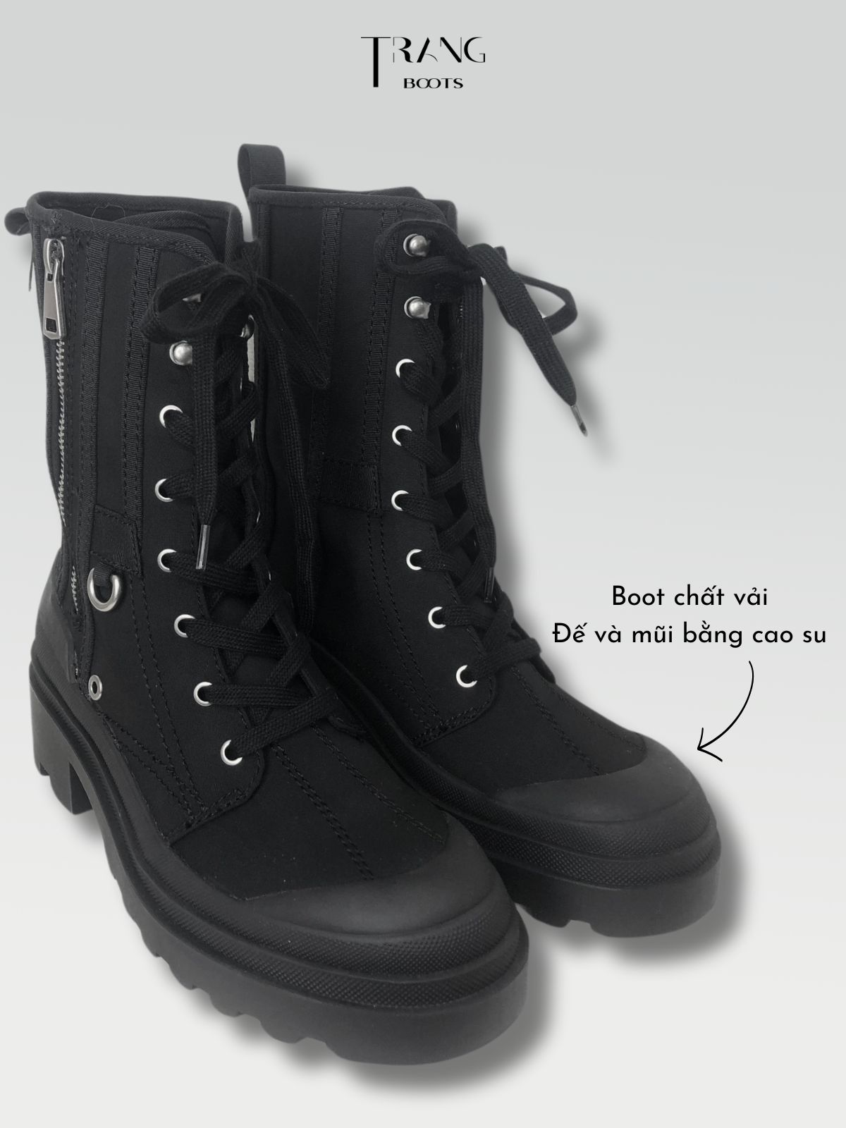 COMBAT BOOTS BLACK ZIPPERS - BOOTS VẢI CỔ NGẮN CÀI KHÓA KÉO