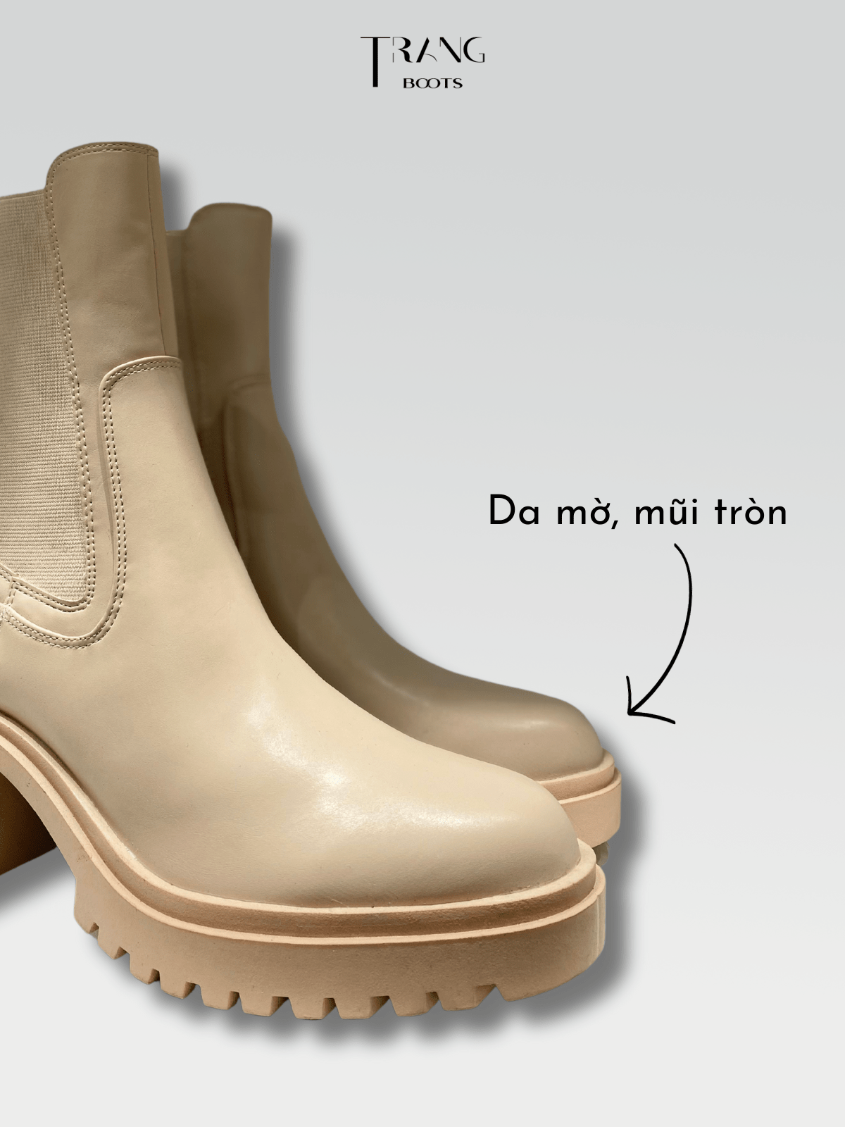 LEATHER CHELSEA BOOTS NUDE - CHELSEA BOOTS DA MỜ GÓT TRỤ MÀU BE