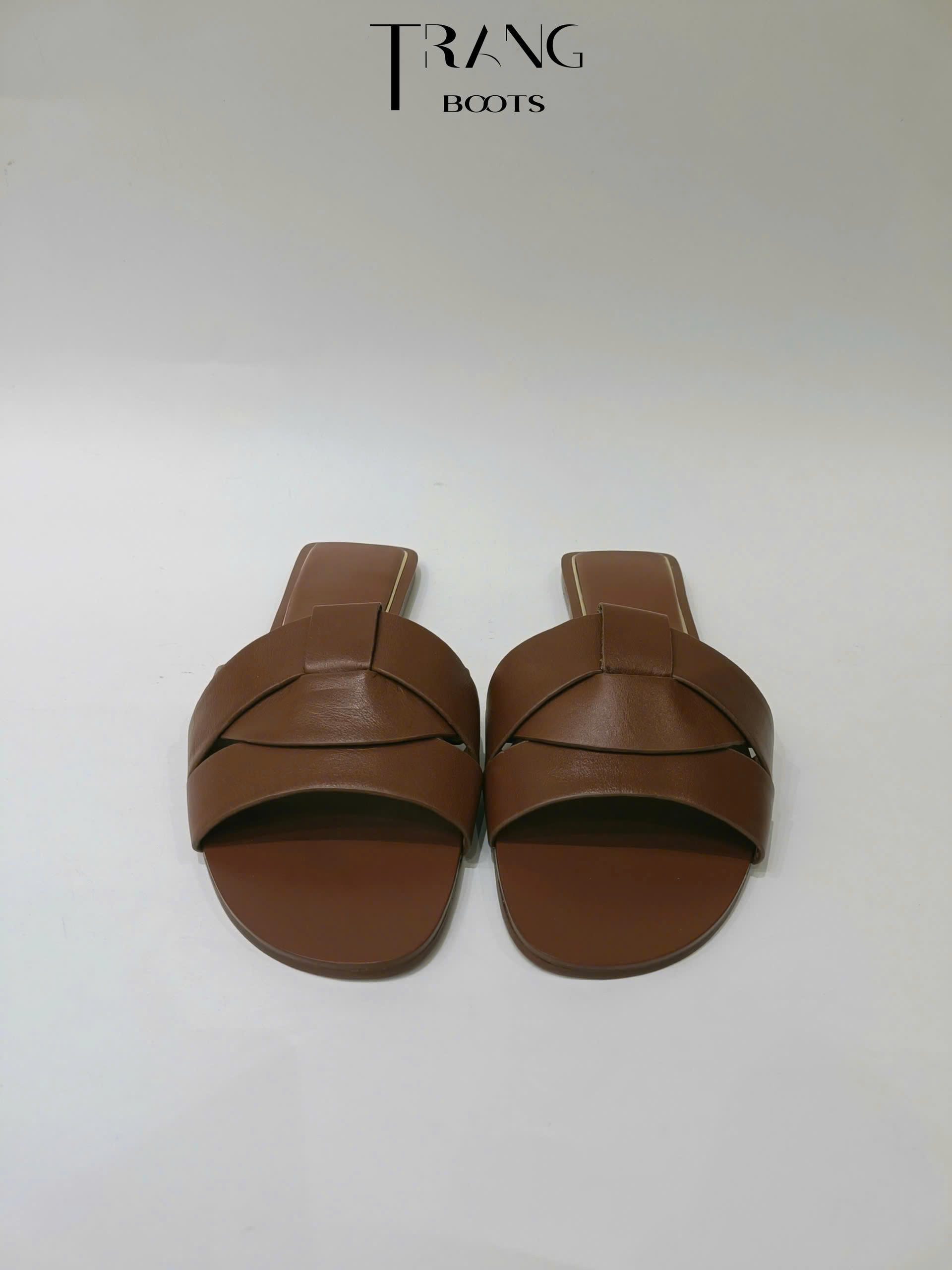 DÉP XĂNG ĐAN DA ĐẾ BẰNG QUAI CHÉO ZARA MÀU NÂU