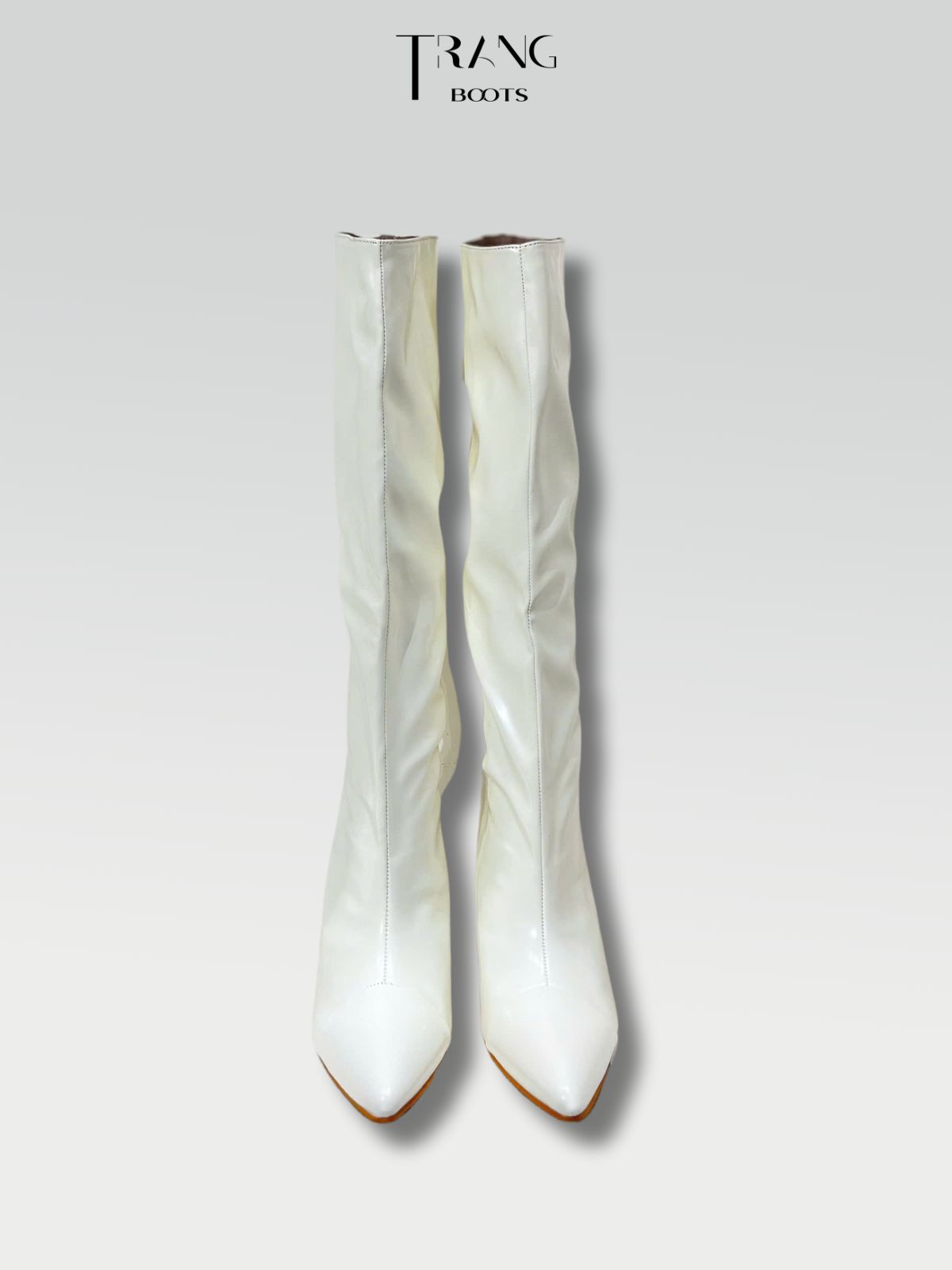 KNEE BOOTS DA BÓNG ỐNG ĐỨNG GÓT NHỌN MÀU TRẮNG