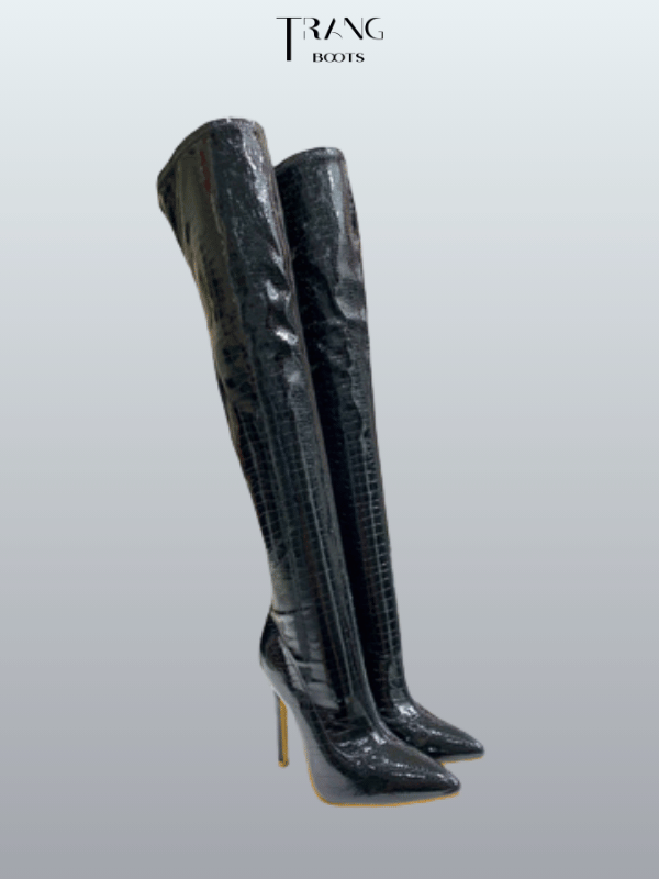 OVERKNEE BOOTS DA BÓNG ĐEN GÓT NHỌN
