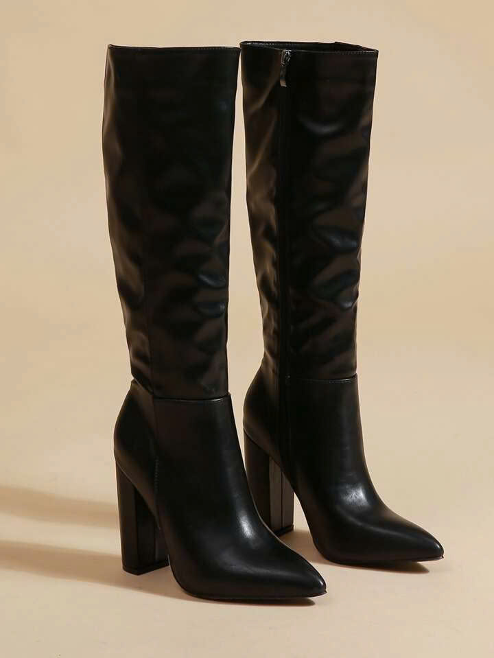 KNEE BOOTS DA MỜ MŨI NHỌN GÓT TRỤ