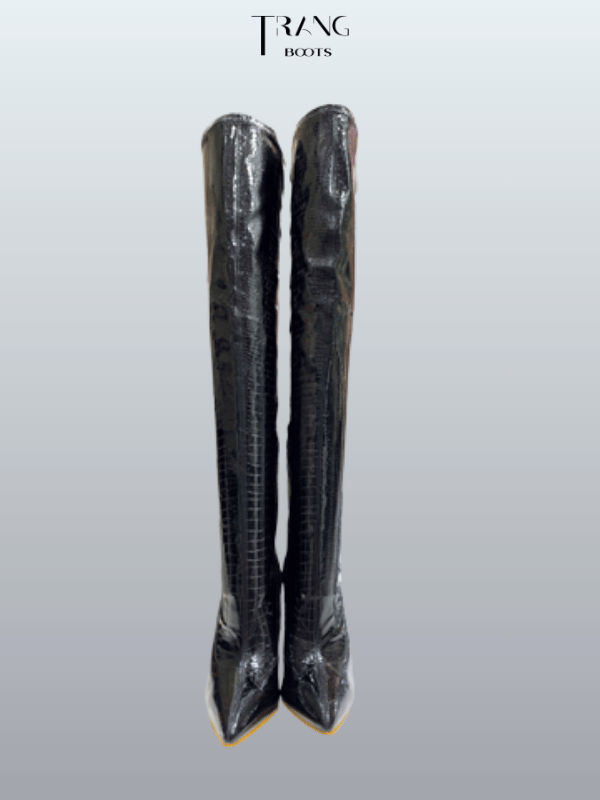 OVERKNEE BOOTS DA BÓNG ĐEN GÓT NHỌN