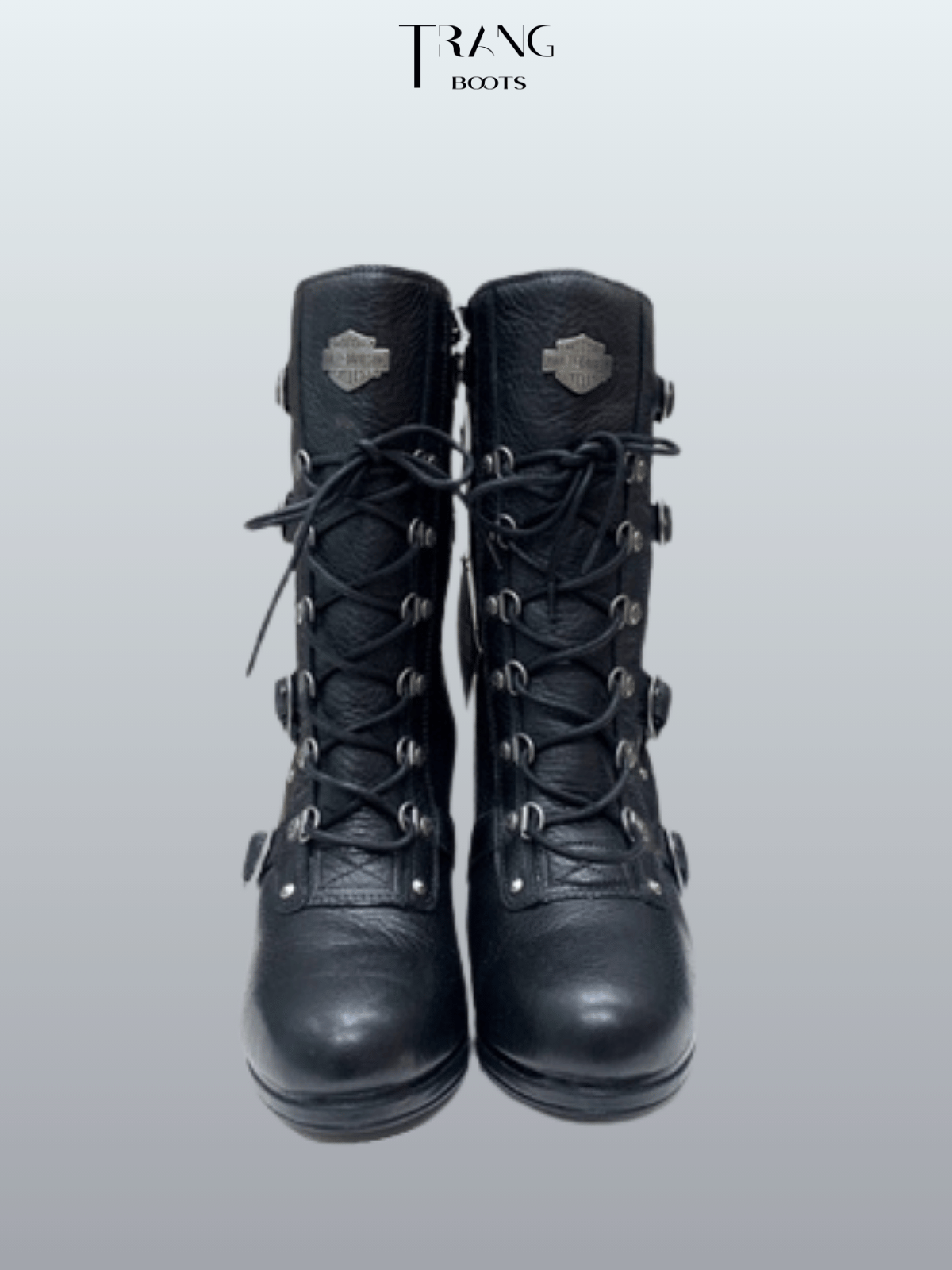 HIGH-HEELS BOOTS HARLEY- DAVIDSON MŨI TRÒN DA MỜ THẮT DÂY