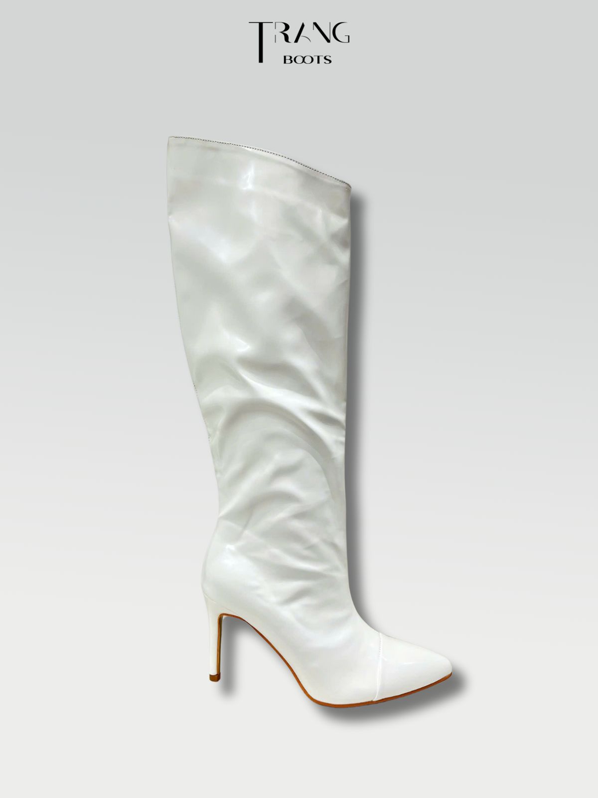 KNEE BOOTS DA BÓNG ỐNG ĐỨNG GÓT NHỌN MÀU TRẮNG