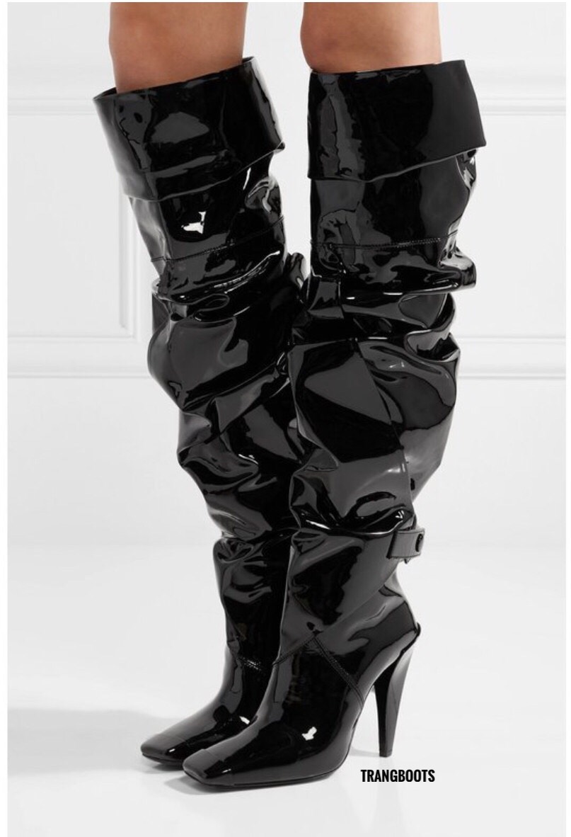 OVER KNEE BOOTS MŨI VUÔNG DA BÓNG PHOM NHÚN