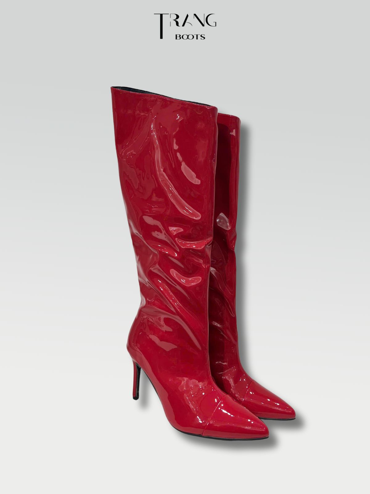 KNEE BOOTS DA BÓNG ỐNG ĐỨNG GÓT NHỌN MÀU TRẮNG