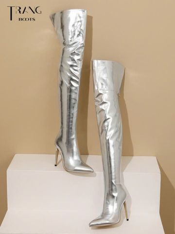 OVER KNEE BOOTS METALLIC GÓT NHỌN MÀU BẠC