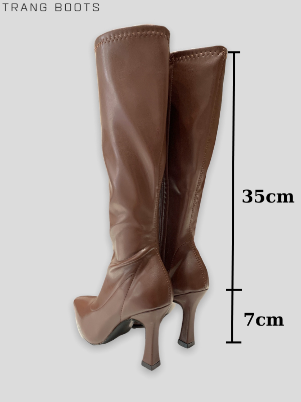 KNEE BOOTS MŨI NHỌN DA MỜ GÓT TRỤ NHỎ