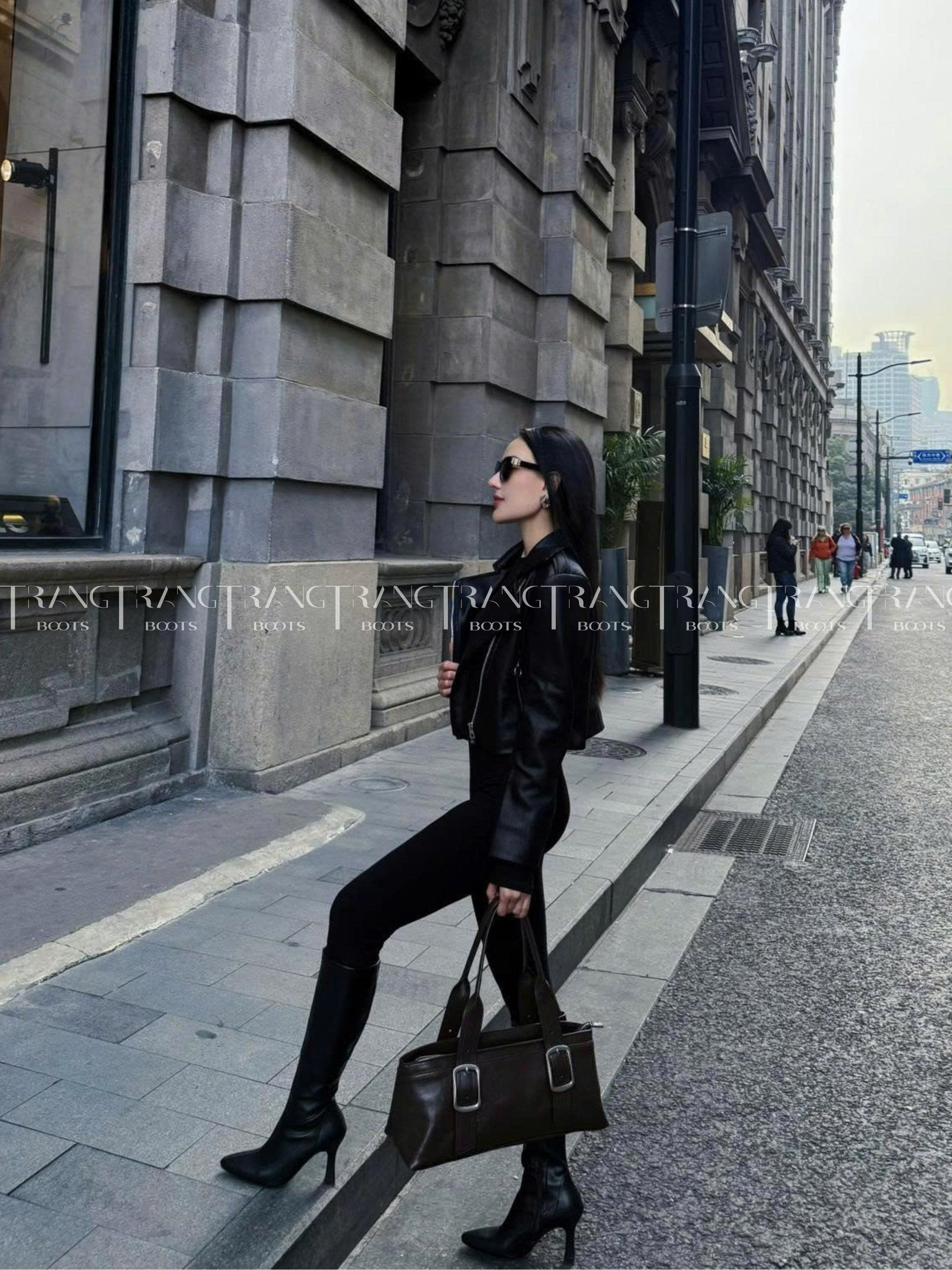 KNEE BOOTS MŨI NHỌN DA MỜ GÓT TRỤ NHỎ