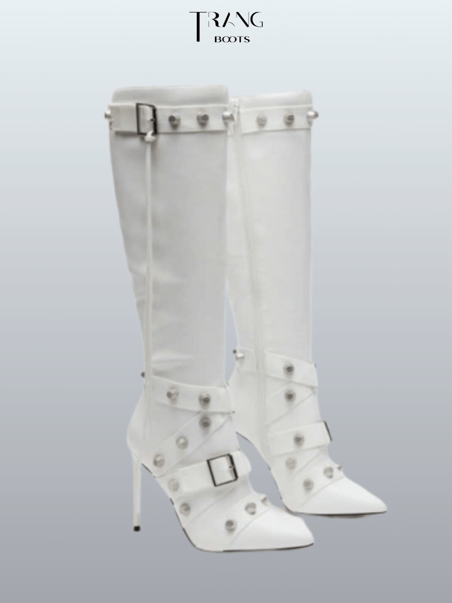 KNEE BOOTS MŨI NHỌN ĐÍNH HOẠ TIẾT CÁ TÍNH