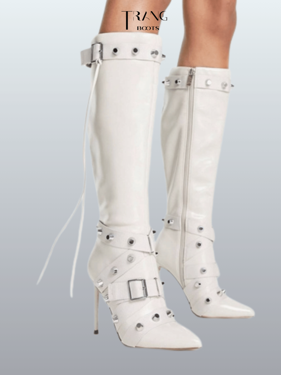 KNEE BOOTS MŨI NHỌN ĐÍNH HOẠ TIẾT CÁ TÍNH