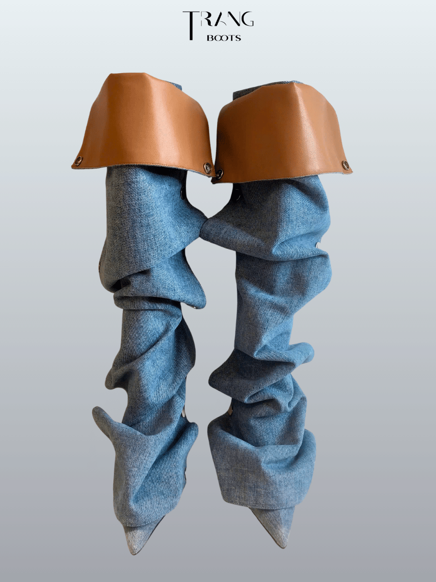 FANCY KNEE BOOTS PHOM NHÚN DENIM