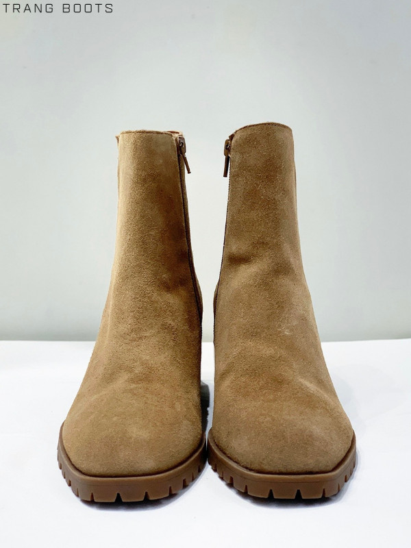 ANKLE BOOTS CROWN VINTAGE MŨI VUÔNG TRÒN ĐẾ THẤP