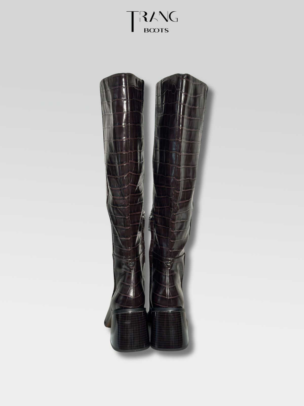 LEATHER KNEE BOOTS SAM ELDERMEN - KNEE BOOTS DA THẬT VÂN RẮN GÓT TRỤ MÀU NÂU