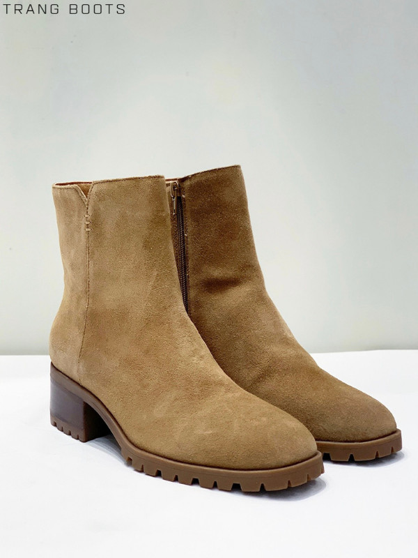 ANKLE BOOTS CROWN VINTAGE MŨI VUÔNG TRÒN ĐẾ THẤP