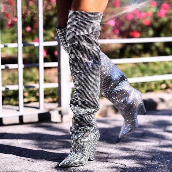 KNEE BOOTS DA ĐÍNH PHA LÊ GÓT TRỤ KHỐI
