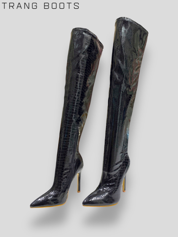 OVERKNEE BOOTS DA BÓNG ĐEN GÓT NHỌN