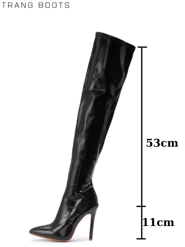 OVERKNEE BOOTS DA BÓNG ĐEN GÓT NHỌN