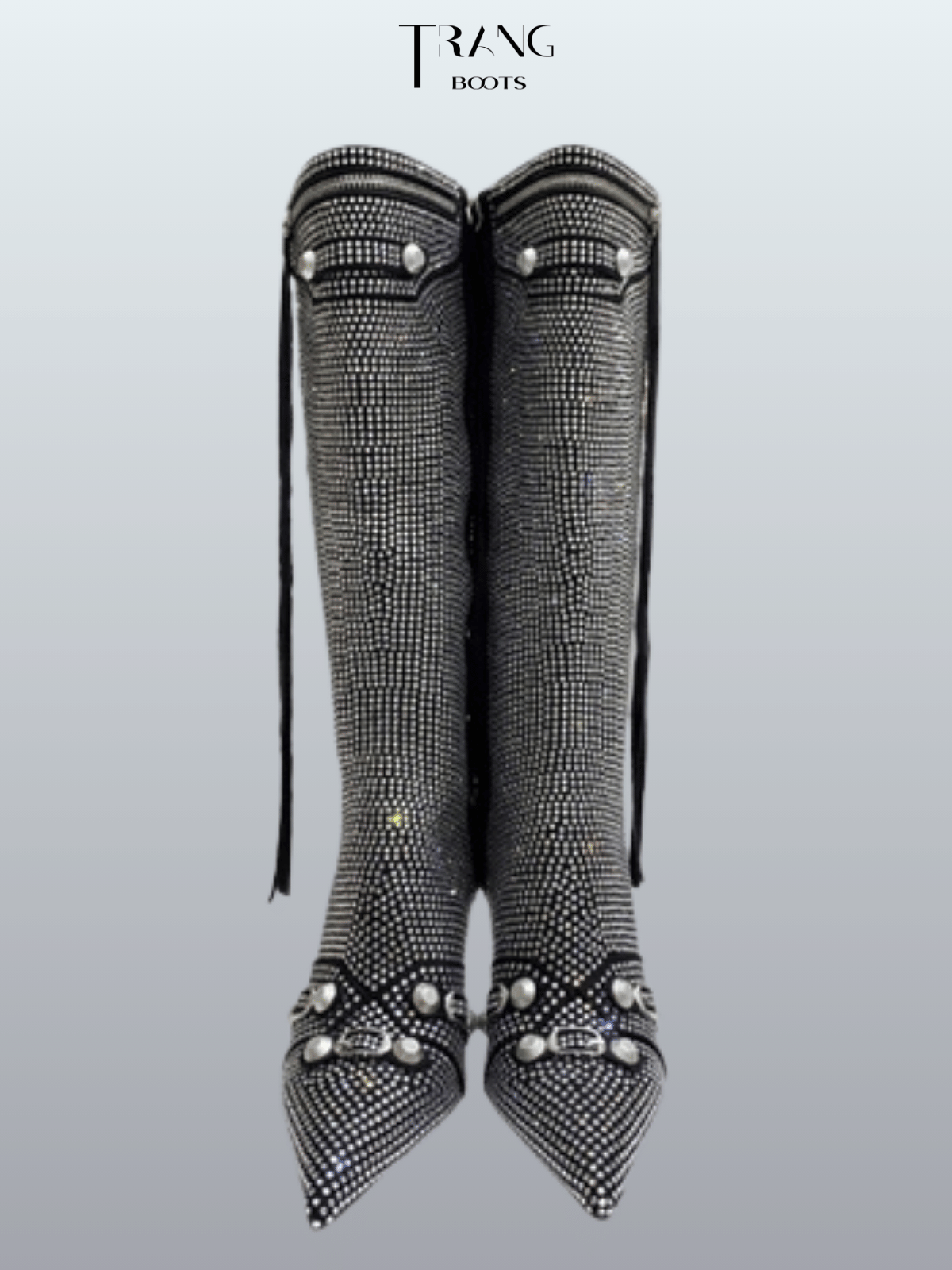 KNEE BOOTS MŨI NHỌN BLING ĐÍNH ĐÁ MÀU ĐEN
