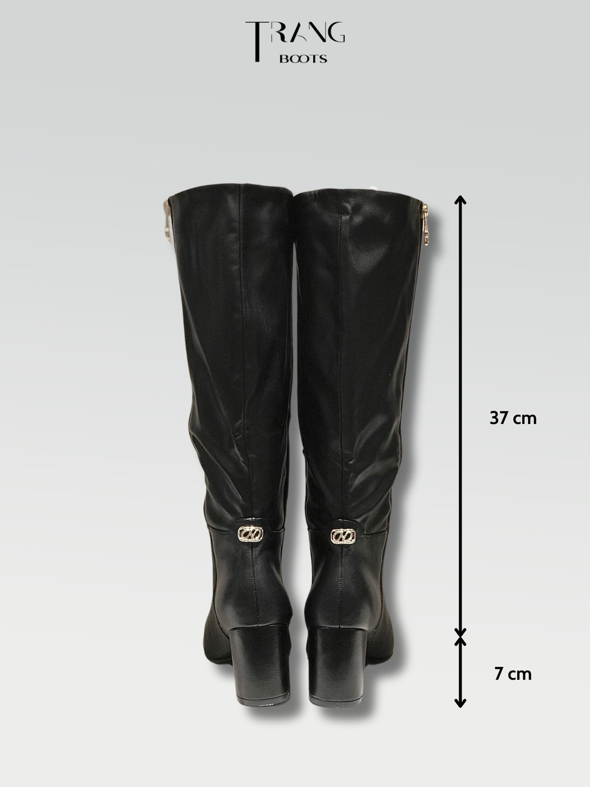 GIÀY BOOT CAO TỚI GỐI KHÓA KÉO MÀU ĐEN