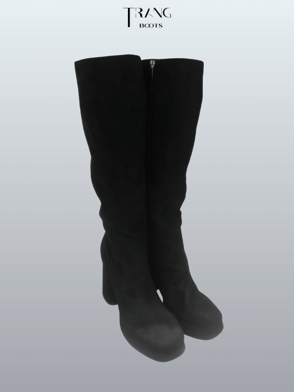 KNEE BOOTS DA LỘN GÓT TRỤ ĐẾ ĐÚP