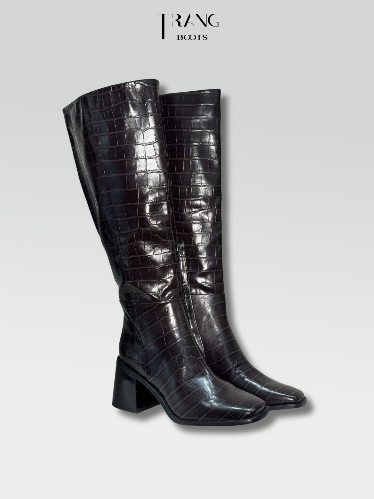 LEATHER KNEE BOOTS SAM ELDERMEN - KNEE BOOTS DA THẬT VÂN RẮN GÓT TRỤ MÀU NÂU