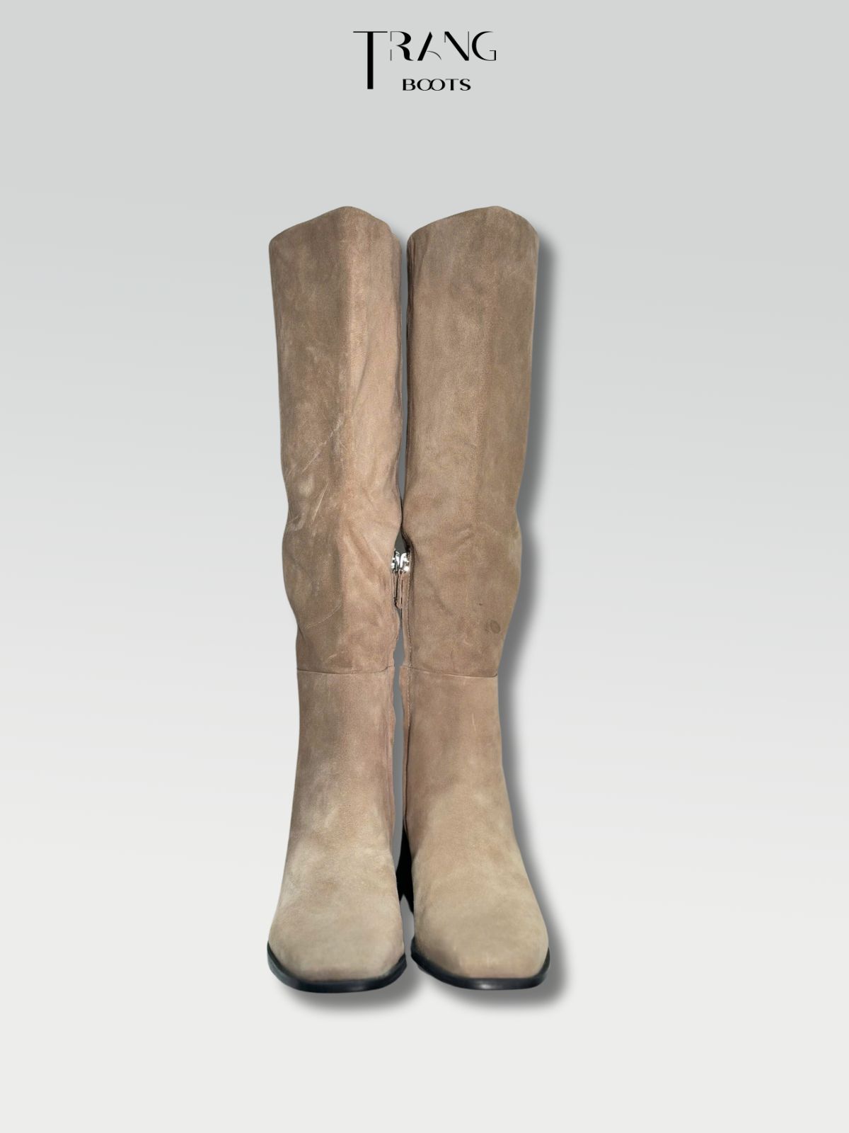 LEATHER KNEE BOOTS SAM ELDERMEN - KNEE BOOTS DA THẬT DA LỘN GÓT TRỤ MÀU BEIGE