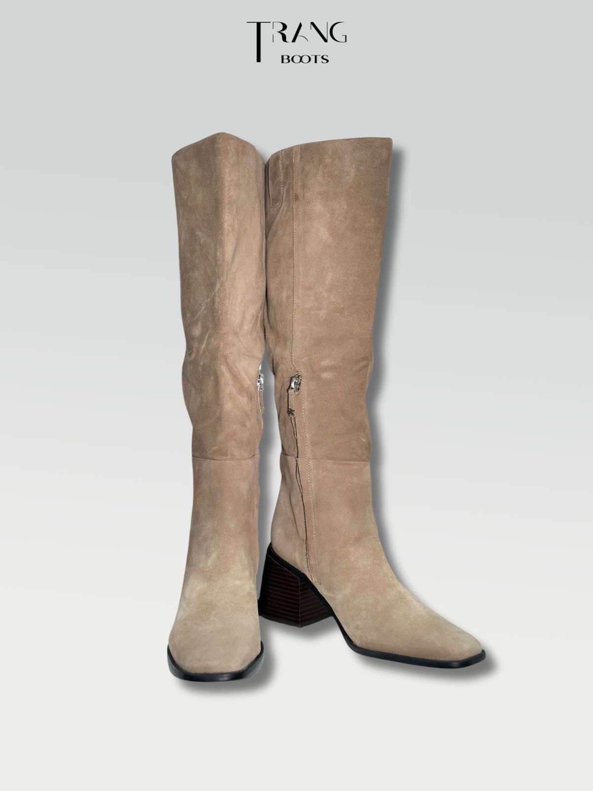 LEATHER KNEE BOOTS SAM ELDERMEN - KNEE BOOTS DA THẬT DA LỘN GÓT TRỤ MÀU BEIGE