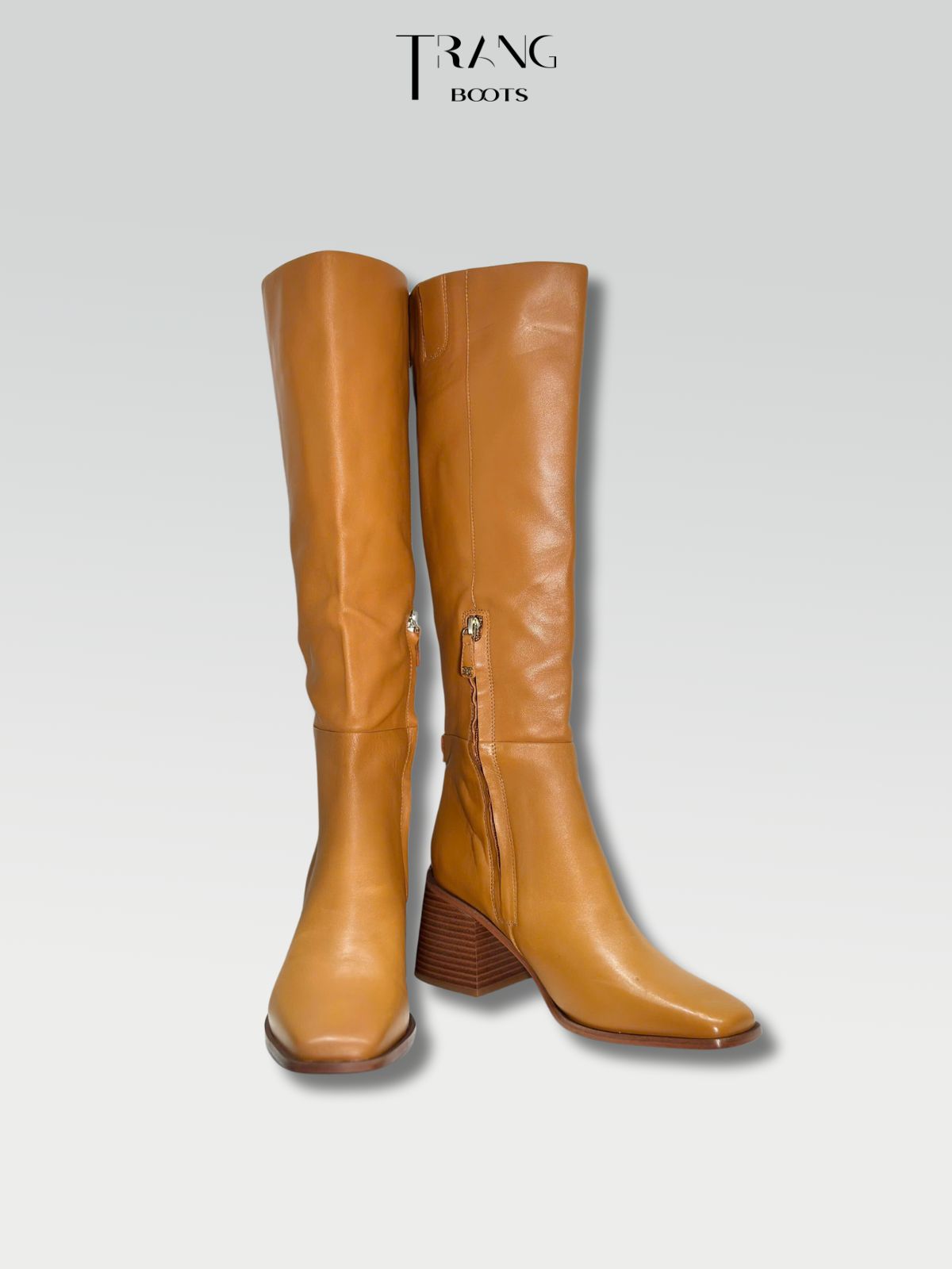 LEATHER KNEE BOOTS SAM ELDERMEN - KNEE BOOTS DA MỜ GÓT TRỤ MÀU NÂU BÒ