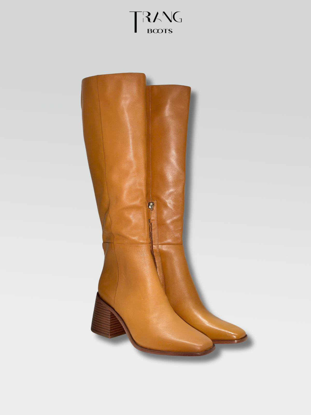 LEATHER KNEE BOOTS SAM ELDERMEN - KNEE BOOTS DA MỜ GÓT TRỤ MÀU NÂU BÒ