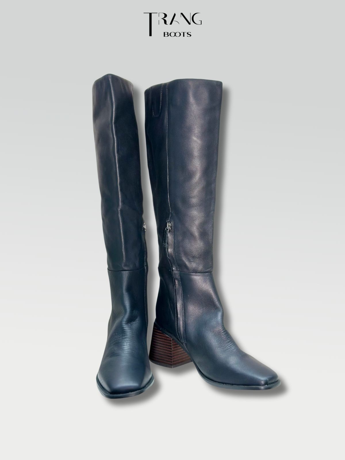 LEATHER KNEE BOOTS SAM ELDERMEN - KNEE BOOTS DA THẬT GÓT TRỤ MÀU ĐEN