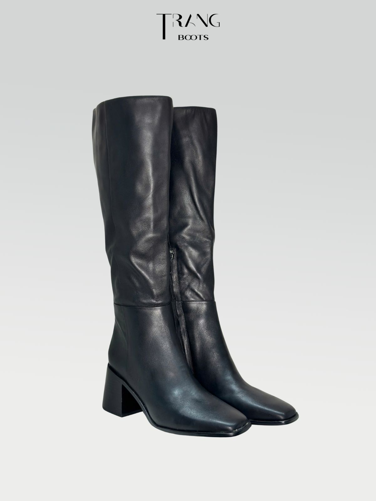 LEATHER KNEE BOOTS SAM ELDERMEN - KNEE BOOTS DA THẬT GÓT TRỤ MÀU ĐEN