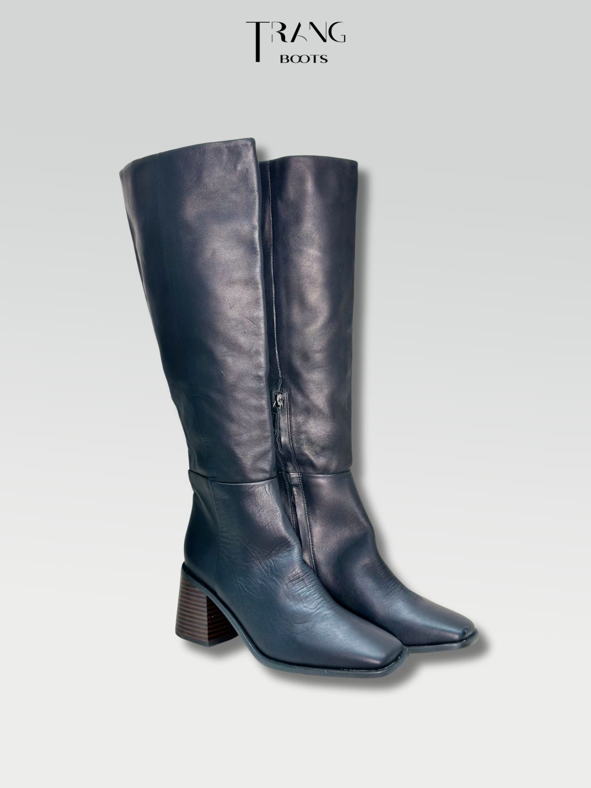 LEATHER KNEE BOOTS SAM ELDERMEN - KNEE BOOTS DA THẬT GÓT TRỤ MÀU ĐEN