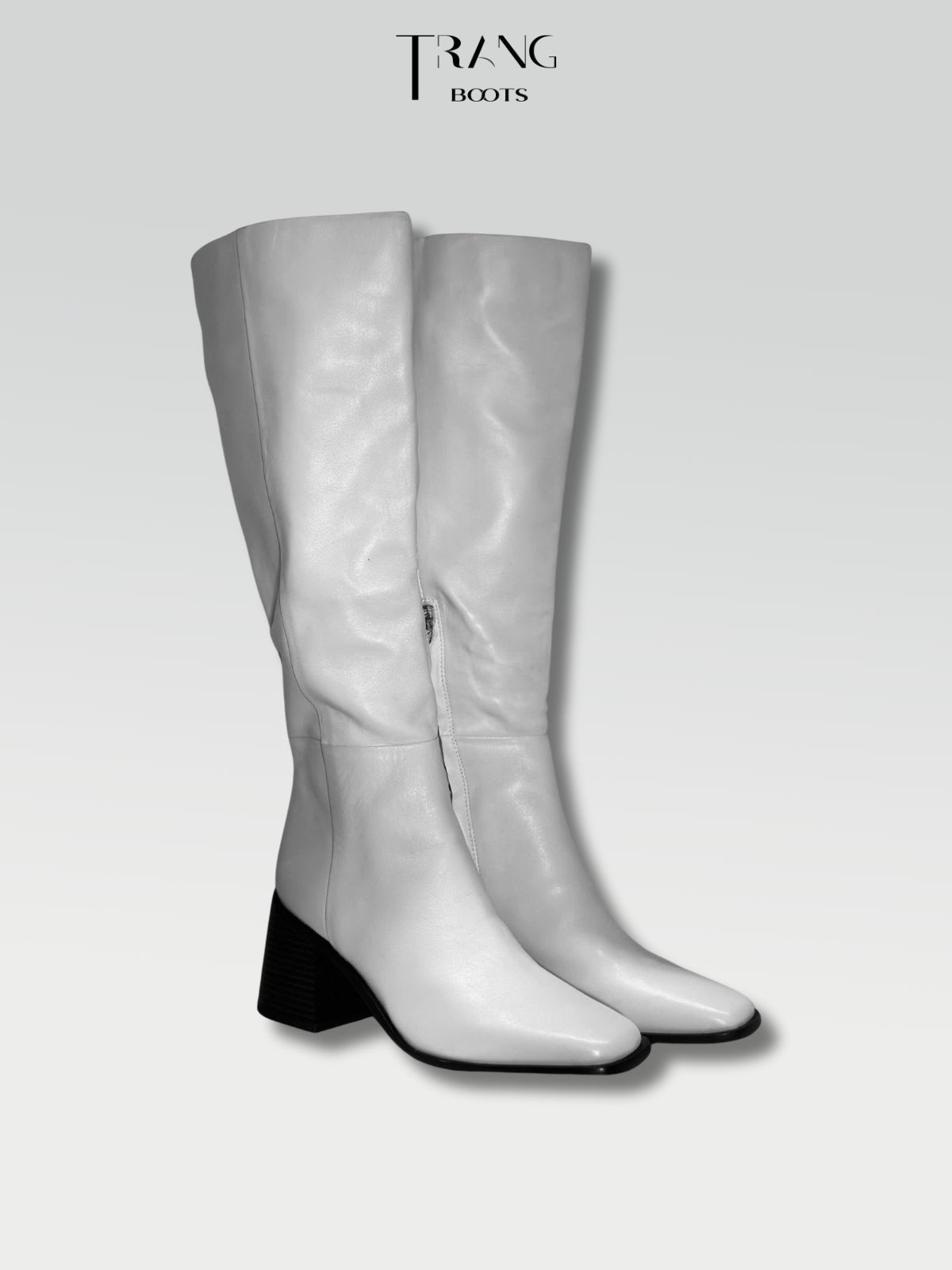 LEATHER KNEE BOOTS SAM ELDERMEN - KNEE BOOTS DA THẬT GÓT TRỤ MÀU TRẮNG