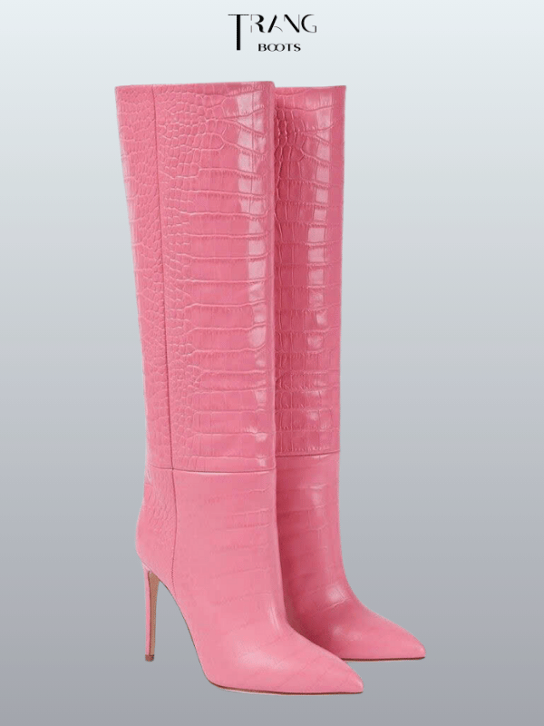 KNEE BOOTS MŨI NHỌN DA RẮN GÓT NHỌN