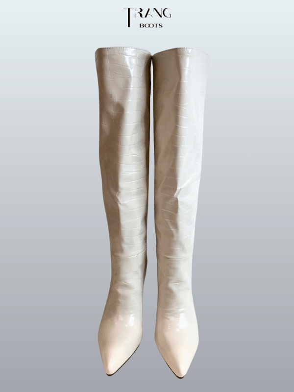 KNEE BOOTS MŨI NHỌN DA RẮN GÓT NHỌN