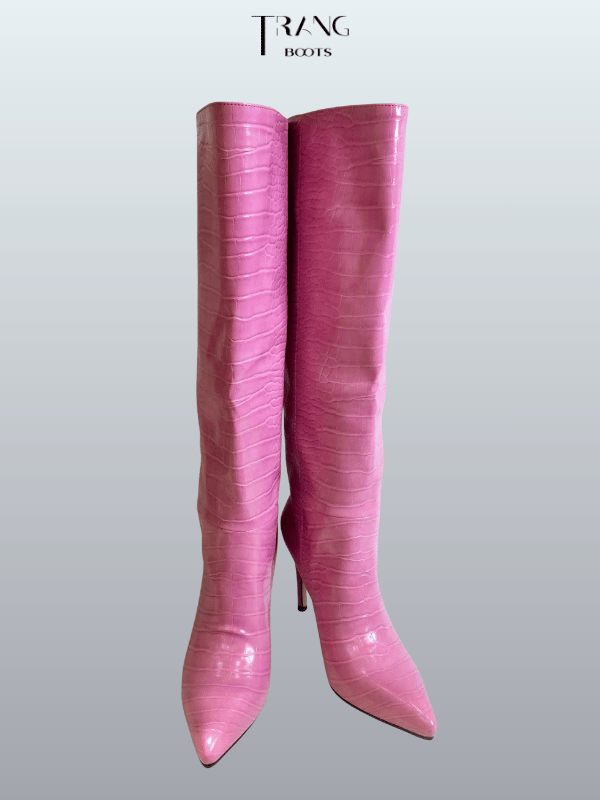 KNEE BOOTS MŨI NHỌN DA RẮN GÓT NHỌN