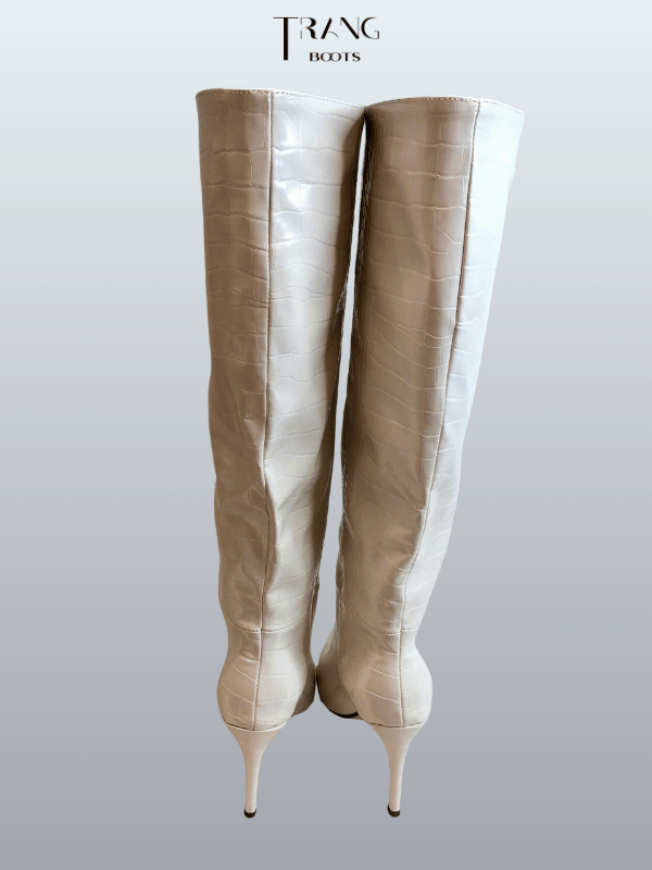 KNEE BOOTS MŨI NHỌN DA RẮN GÓT NHỌN