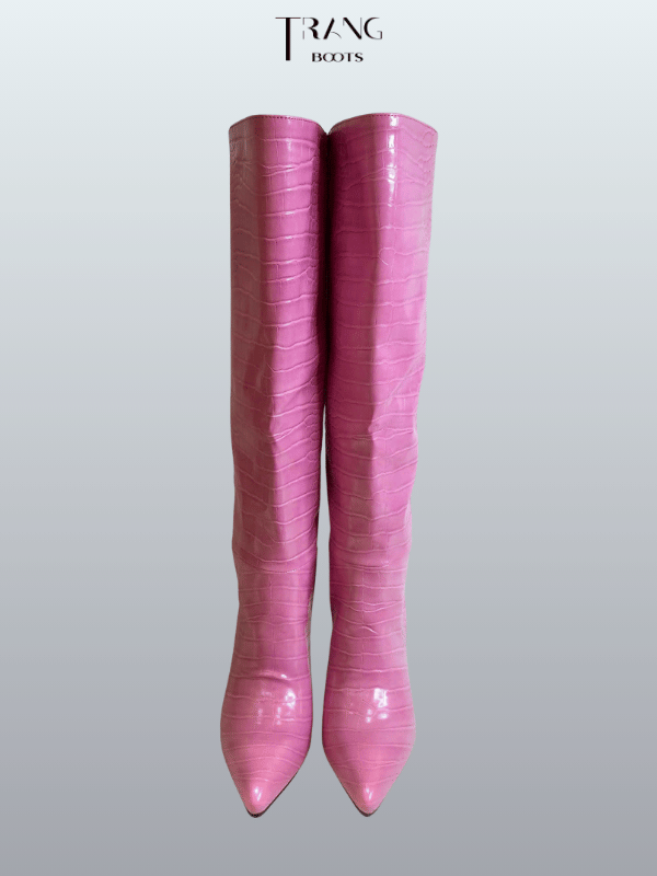 KNEE BOOTS MŨI NHỌN DA RẮN GÓT NHỌN