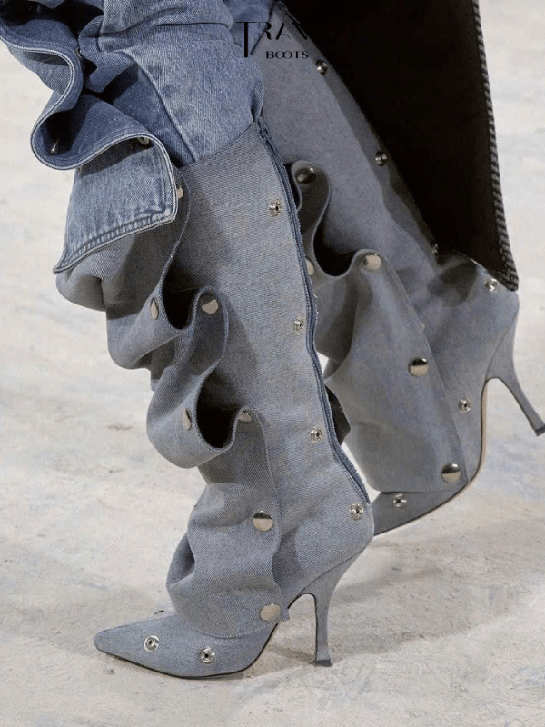 FANCY KNEE BOOTS PHOM NHÚN DENIM