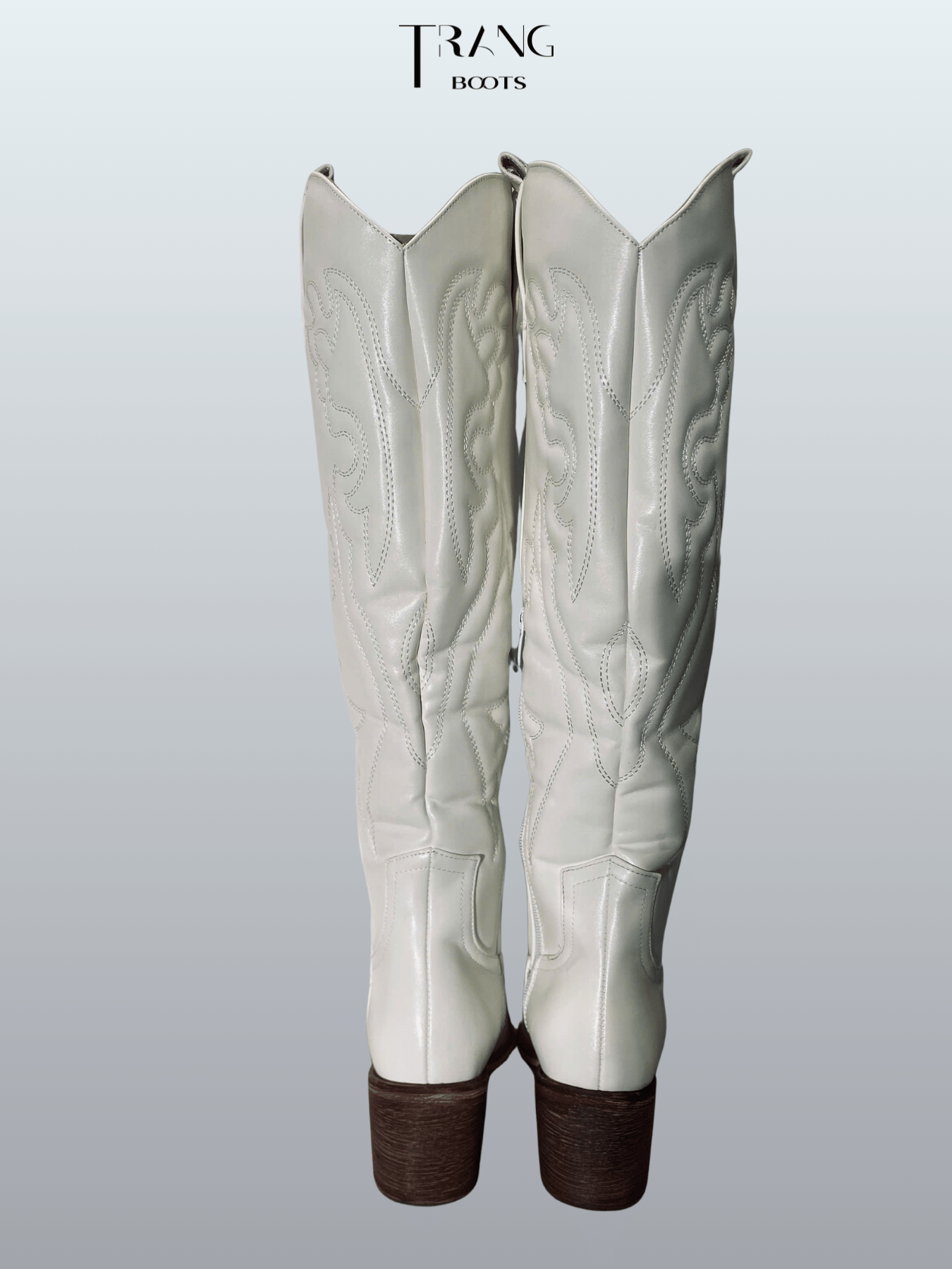 COWBOY KNEE BOOTS TRẮNG HỌA TIẾT NỔI