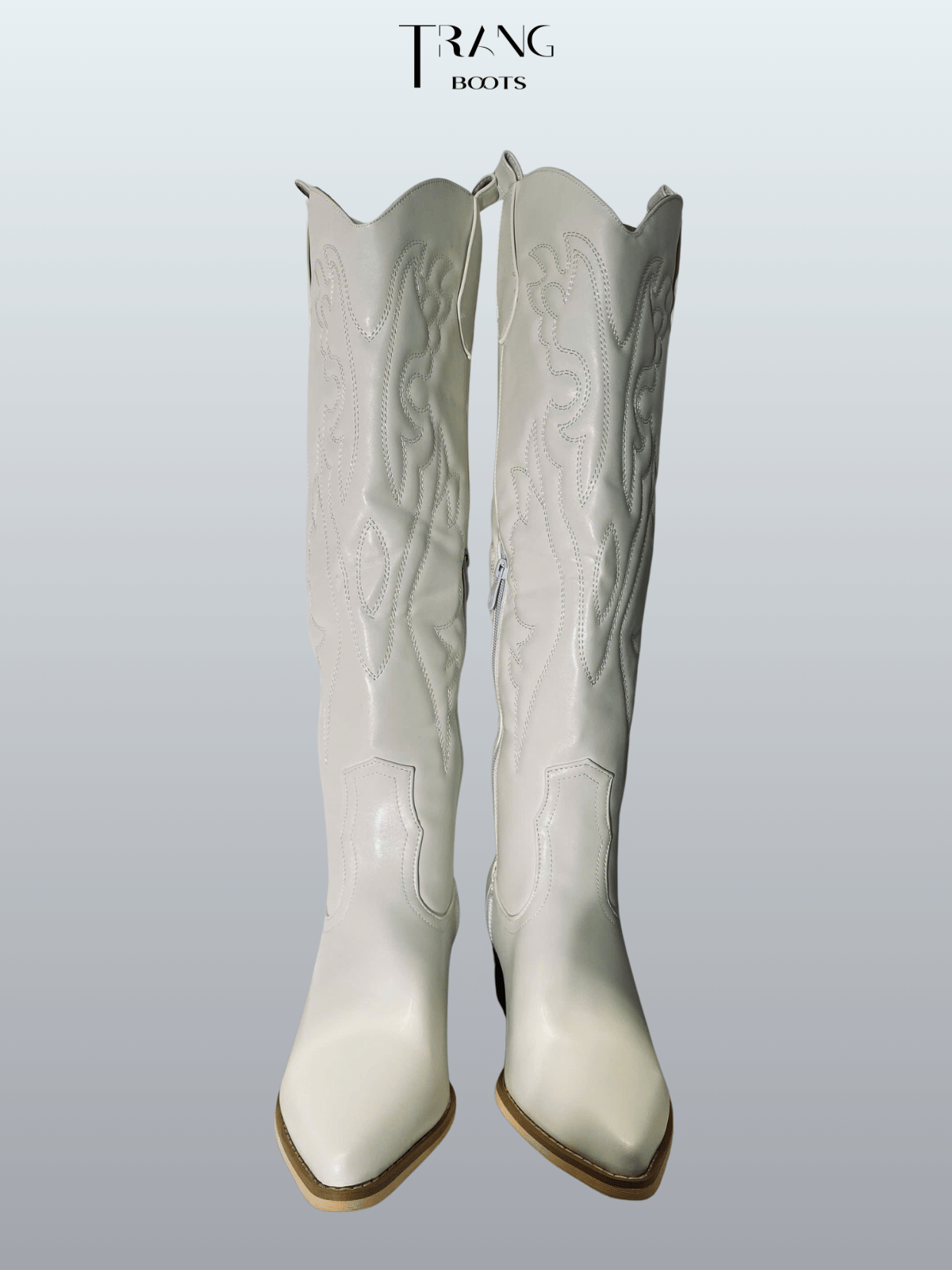 COWBOY KNEE BOOTS TRẮNG HỌA TIẾT NỔI