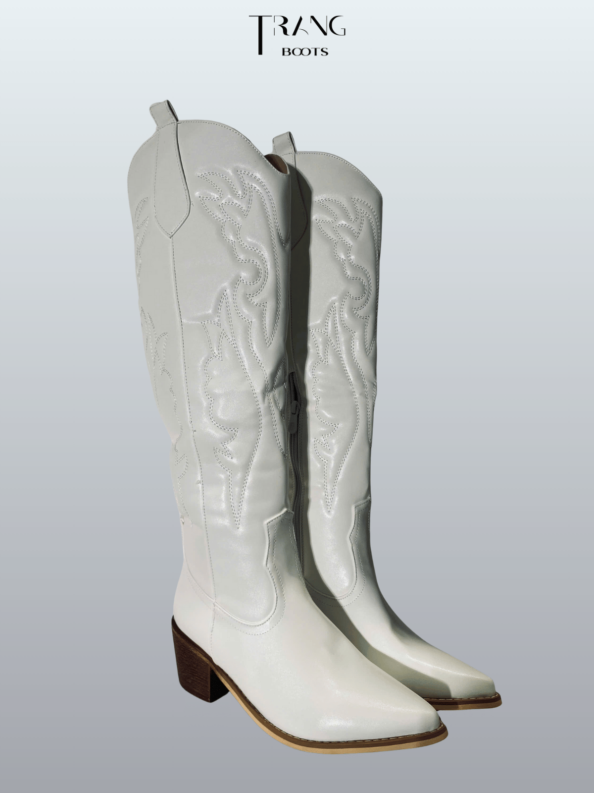 COWBOY KNEE BOOTS TRẮNG HỌA TIẾT NỔI