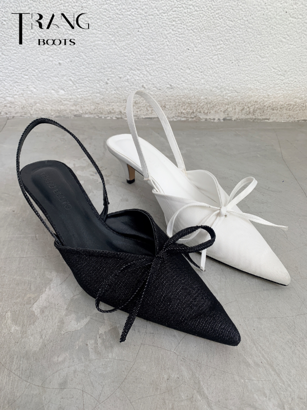 GIÀY SANDAL NỮ MŨI NHỌN ĐÍNH NƠ BOW DENIM ĐEN